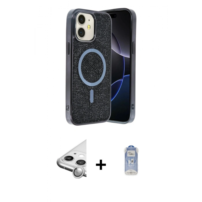 MARSİLYAN™- iPhone 11 Kılıf Eksen Çizgi - Siyah Joko Magic 5D Cam + Raze Metal Kamera Lens - GS