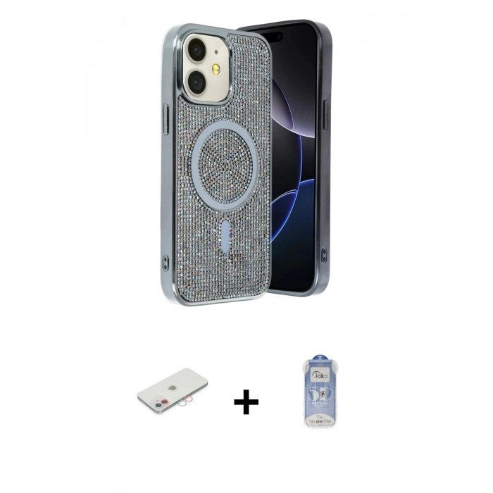 MARSİLYAN™- iPhone 11 Kılıf Eksen Çizgi - Siyah Joko Magic 5D Cam + Renkli Kamera Lens Koruma Cam - PE