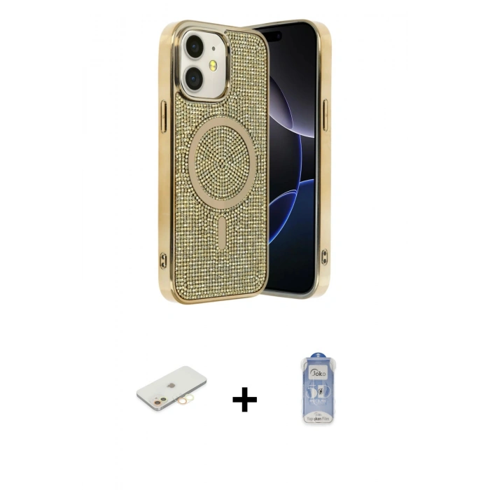MARSİLYAN™- iPhone 11 Kılıf Eksen Çizgi - Siyah Joko Magic 5D Cam + Renkli Kamera Lens Koruma Cam - SI