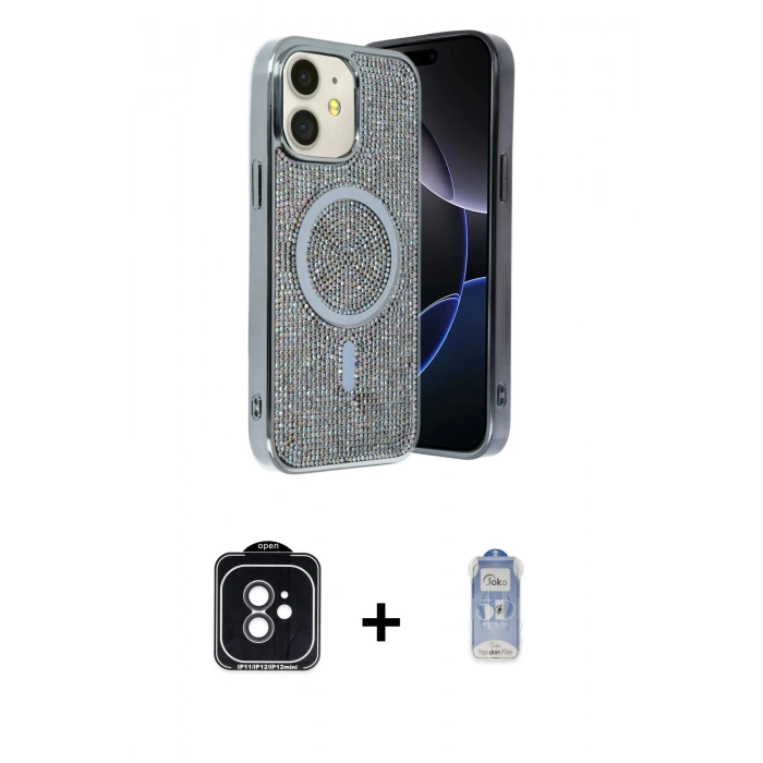 MARSİLYAN™- iPhone 11 Kılıf Eksen Çizgi - Siyah Joko Magic 5D Cam + PVD Metal Kamera Lens - SH