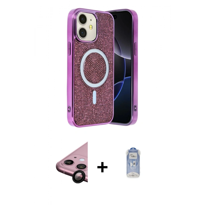 MARSİLYAN™- iPhone 11 Kılıf Eksen Çizgi - Siyah Joko Magic 5D Cam + Raze Metal Kamera Lens - SH