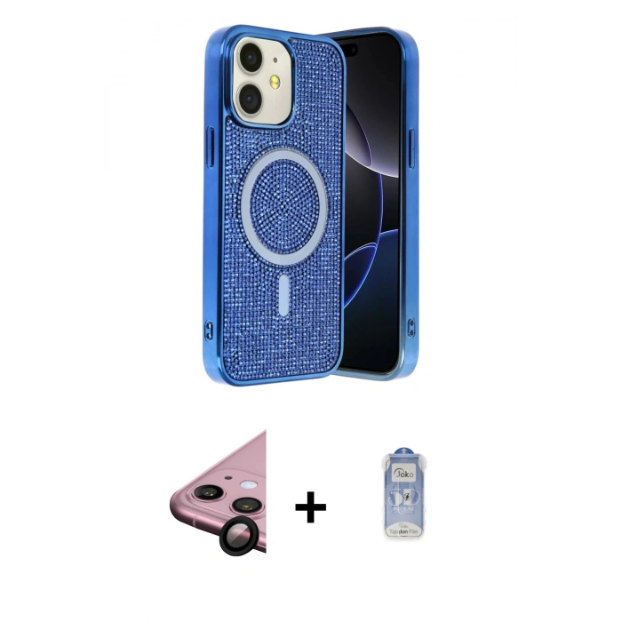 MARSİLYAN™- iPhone 11 Kılıf Eksen Çizgi - Siyah Joko Magic 5D Cam + Raze Metal Kamera Lens - SH