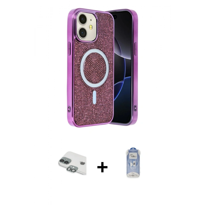 MARSİLYAN™- iPhone 11 Kılıf Eksen Çizgi - Siyah Joko Magic 5D Cam + Pers Alüminyum Kamera Lens - YL