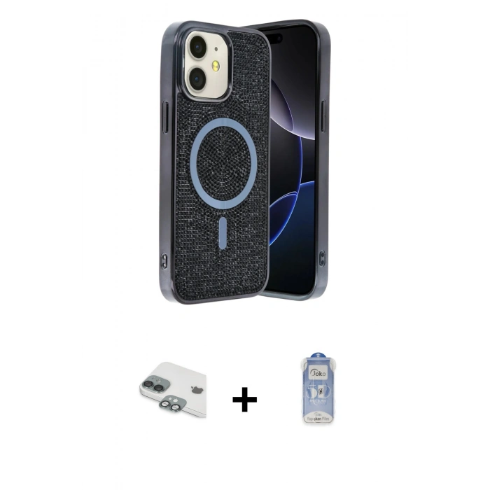 MARSİLYAN™- iPhone 11 Kılıf Eksen Çizgi - Siyah Joko Magic 5D Cam + Pers Alüminyum Kamera Lens - YL
