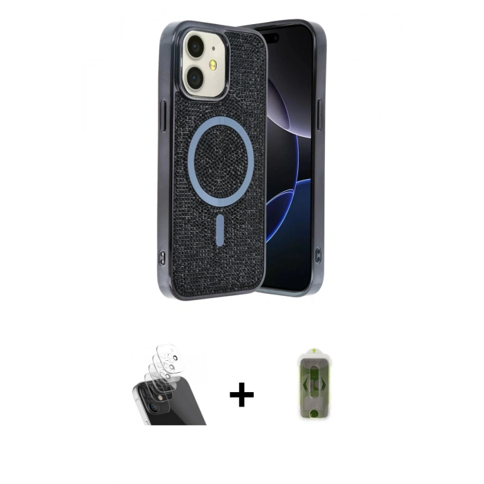 MARSİLYAN™- iPhone 11 Kılıf Eksen Çizgi - Siyah Joko Magic 5D Hayalet Cam + Kamera Lens Koruma Cam - SF