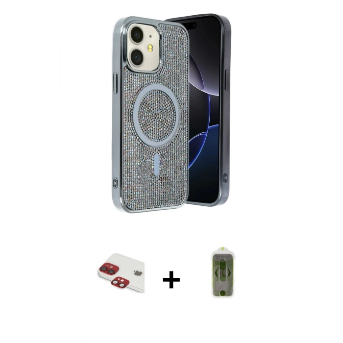 MARSİLYAN™- iPhone 11 Kılıf Eksen Çizgi - Siyah Joko Magic 5D Hayalet Cam + Pers Alüminyum Kamera Lens - KI