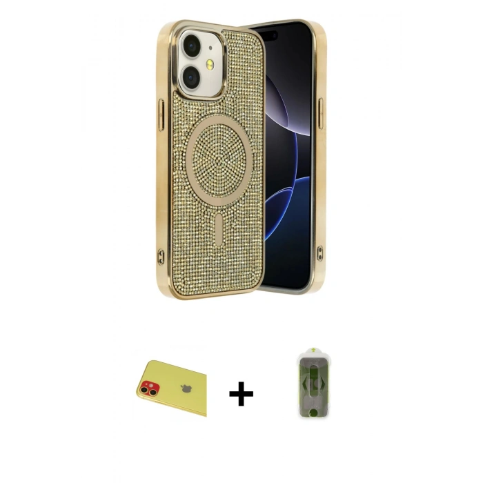 MARSİLYAN™- iPhone 11 Kılıf Eksen Çizgi - Siyah Joko Magic 5D Hayalet Cam + Rainbow Kamera Lens Koruma Cam - KI