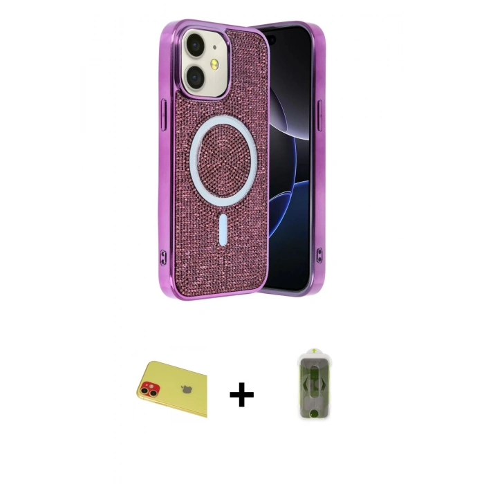 MARSİLYAN™- iPhone 11 Kılıf Eksen Çizgi - Siyah Joko Magic 5D Hayalet Cam + Rainbow Kamera Lens Koruma Cam - KI