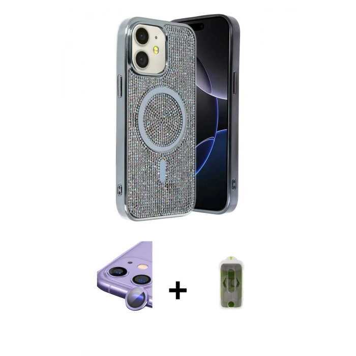 MARSİLYAN™- iPhone 11 Kılıf Eksen Çizgi - Siyah Joko Magic 5D Hayalet Cam + Raze Metal Kamera Lens - MR