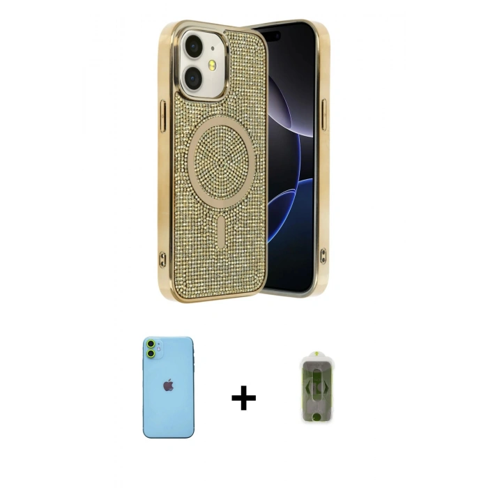 MARSİLYAN™- iPhone 11 Kılıf Eksen Çizgi - Siyah Joko Magic 5D Hayalet Cam + Neon Fosforlu Kamera Lens - YL
