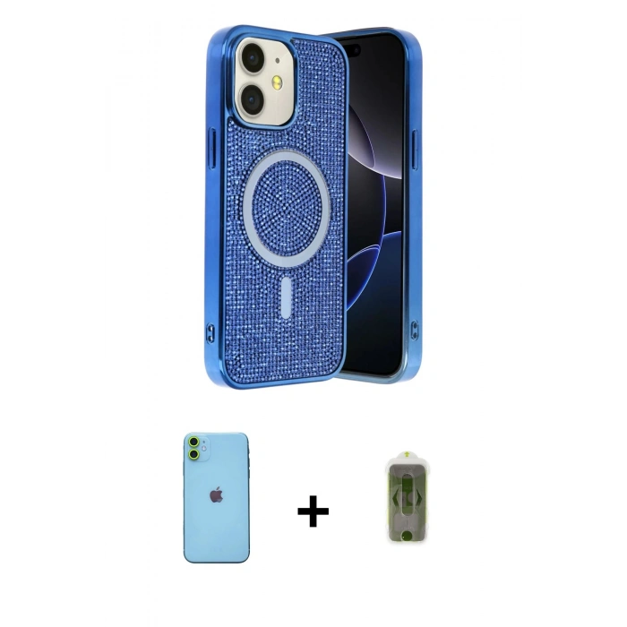 MARSİLYAN™- iPhone 11 Kılıf Eksen Çizgi - Siyah Joko Magic 5D Hayalet Cam + Neon Fosforlu Kamera Lens - YL