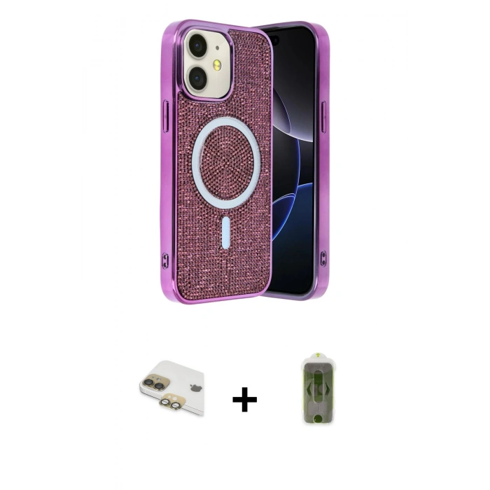 MARSİLYAN™- iPhone 11 Kılıf Eksen Çizgi - Siyah Joko Magic 5D Hayalet Cam + Pers Alüminyum Kamera Lens - GD