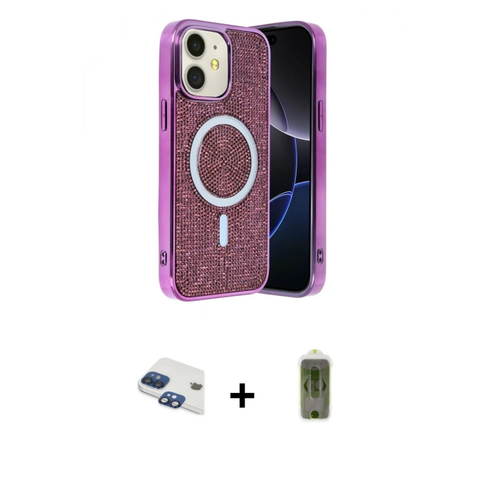 MARSİLYAN™- iPhone 11 Kılıf Eksen Çizgi - Siyah Joko Magic 5D Hayalet Cam + Pers Alüminyum Kamera Lens - LT