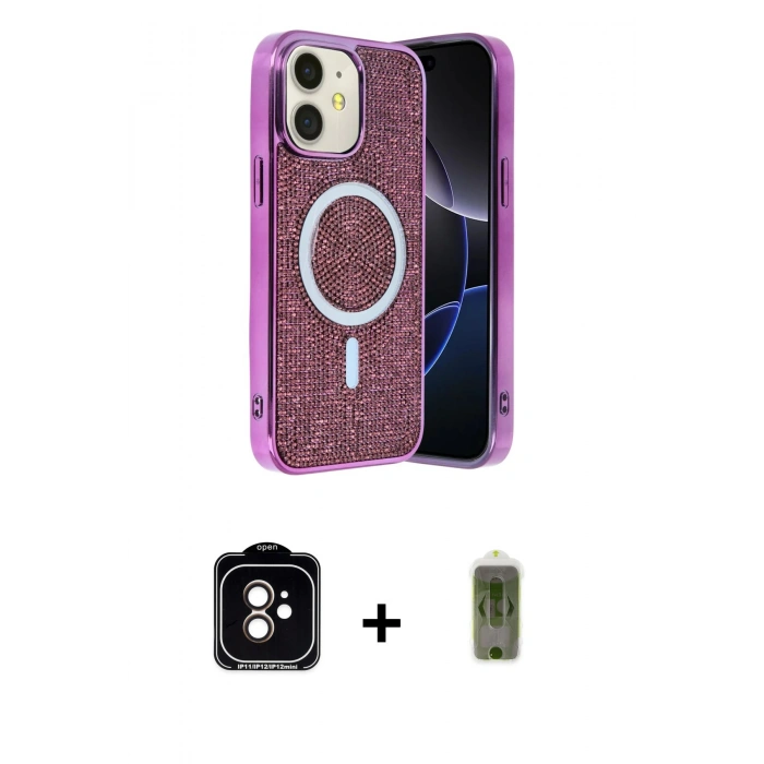 MARSİLYAN™- iPhone 11 Kılıf Eksen Çizgi - Siyah Joko Magic 5D Hayalet Cam + PVD Metal Kamera Lens - TU