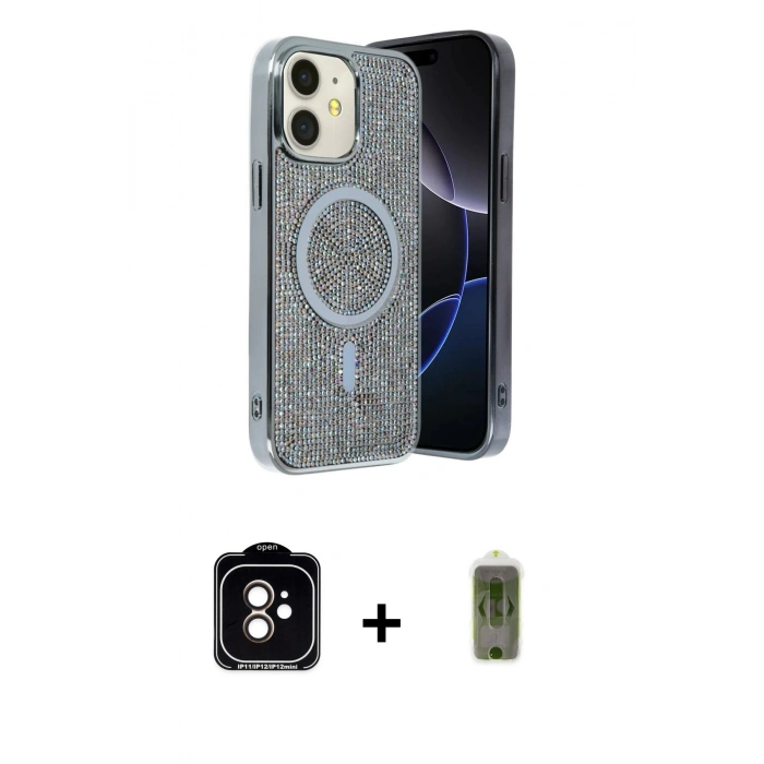 MARSİLYAN™- iPhone 11 Kılıf Eksen Çizgi - Siyah Joko Magic 5D Hayalet Cam + PVD Metal Kamera Lens - TU