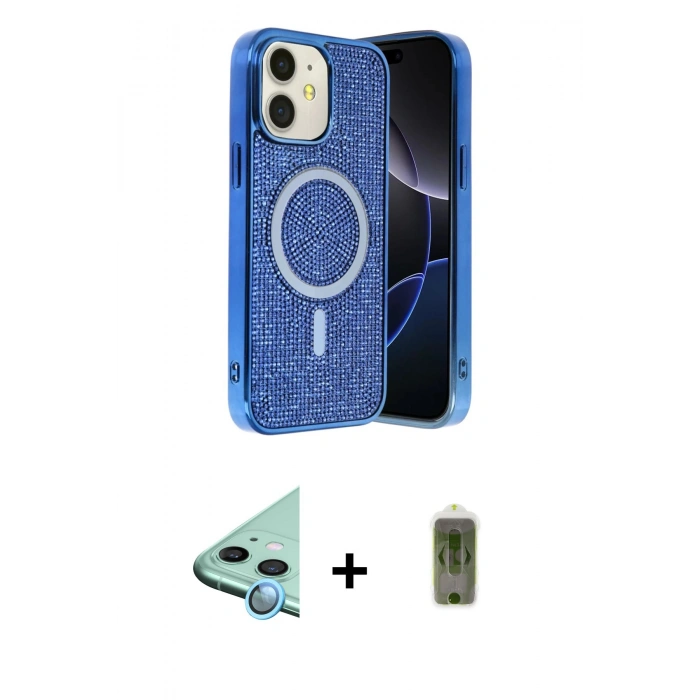 MARSİLYAN™- iPhone 11 Kılıf Eksen Çizgi - Siyah Joko Magic 5D Hayalet Cam + Raze Metal Kamera Lens - MI