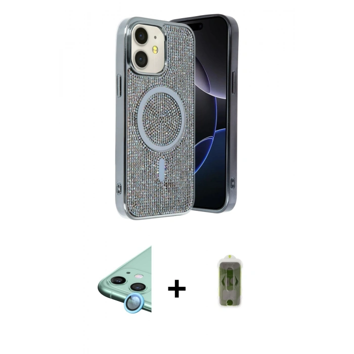 MARSİLYAN™- iPhone 11 Kılıf Eksen Çizgi - Siyah Joko Magic 5D Hayalet Cam + Raze Metal Kamera Lens - MI