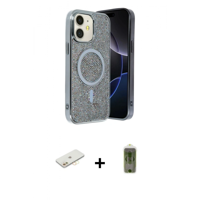 MARSİLYAN™- iPhone 11 Kılıf Eksen Çizgi - Siyah Joko Magic 5D Hayalet Cam + Renkli Kamera Lens Koruma Cam - SI