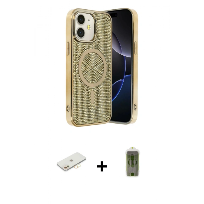 MARSİLYAN™- iPhone 11 Kılıf Eksen Çizgi - Siyah Joko Magic 5D Hayalet Cam + Sarı Renkli Kamera Lens Koruma Cam