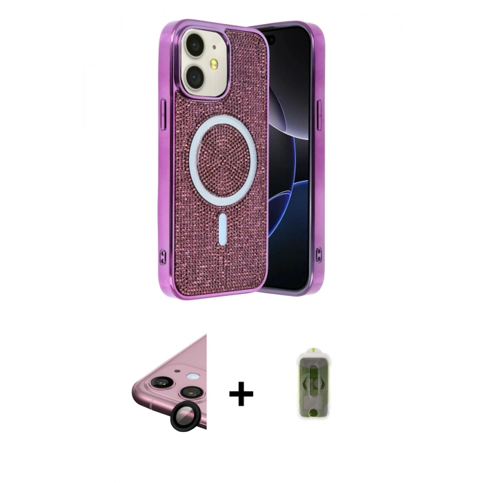 MARSİLYAN™- iPhone 11 Kılıf Eksen Çizgi - Siyah Joko Magic 5D Hayalet Cam + Raze Metal Kamera Lens - SH