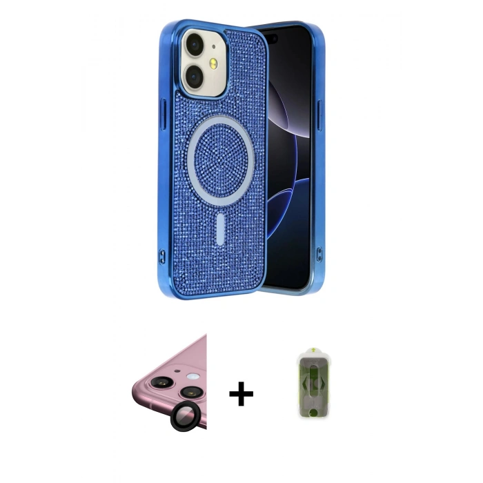 MARSİLYAN™- iPhone 11 Kılıf Eksen Çizgi - Siyah Joko Magic 5D Hayalet Cam + Raze Metal Kamera Lens - SH
