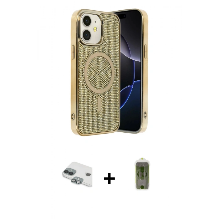 MARSİLYAN™- iPhone 11 Kılıf Eksen Çizgi - Siyah Joko Magic 5D Hayalet Cam + Yeşil Pers Alüminyum Kamera Lens
