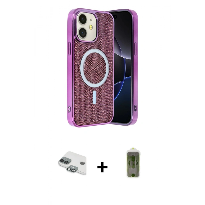 MARSİLYAN™- iPhone 11 Kılıf Eksen Çizgi - Siyah Joko Magic 5D Hayalet Cam + Yeşil Pers Alüminyum Kamera Lens