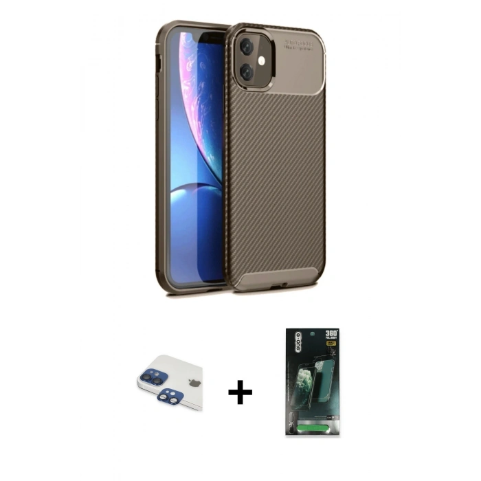 MARSİLYAN™- iPhone 11 Kılıf Eksen Form Prime - Şeffaf 360 Full Body Arka Koruyucu + Pers Alüminyum Kamera Lens - LT