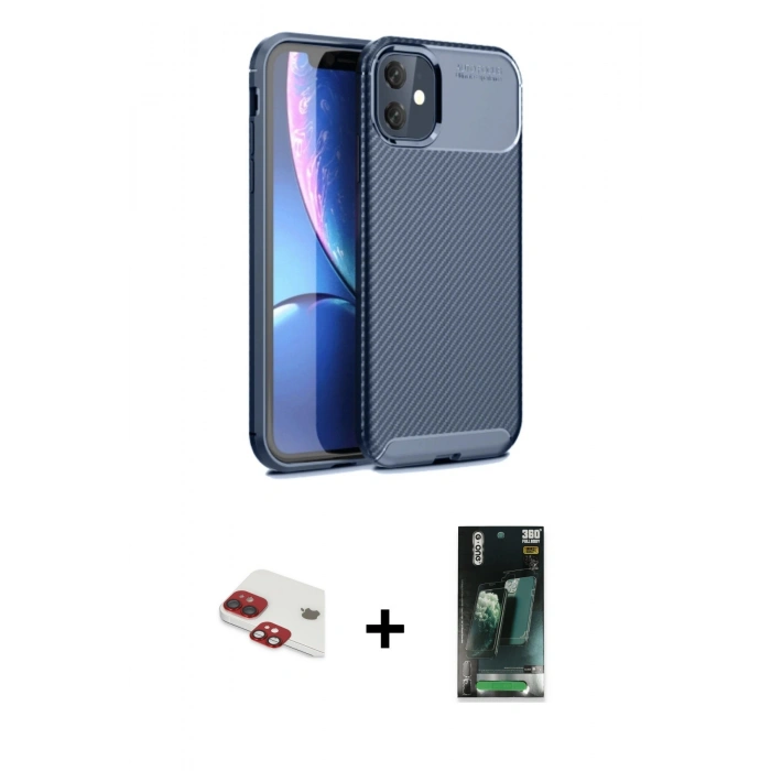 MARSİLYAN™- iPhone 11 Kılıf Eksen Form Prime - Şeffaf 360 Full Body Arka Koruyucu + Pers Alüminyum Kamera Lens - KI
