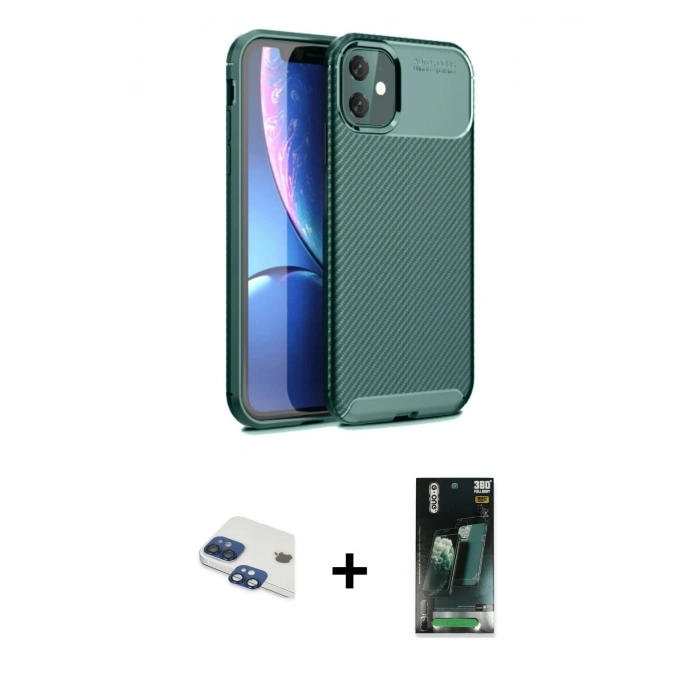 MARSİLYAN™- iPhone 11 Kılıf Eksen Form Prime - Şeffaf 360 Full Body Arka Koruyucu + Pers Alüminyum Kamera Lens - LT