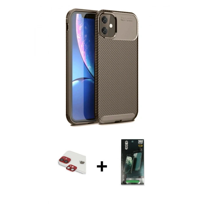 MARSİLYAN™- iPhone 11 Kılıf Eksen Form Prime - Şeffaf 360 Full Body Arka Koruyucu + Pers Alüminyum Kamera Lens - KI