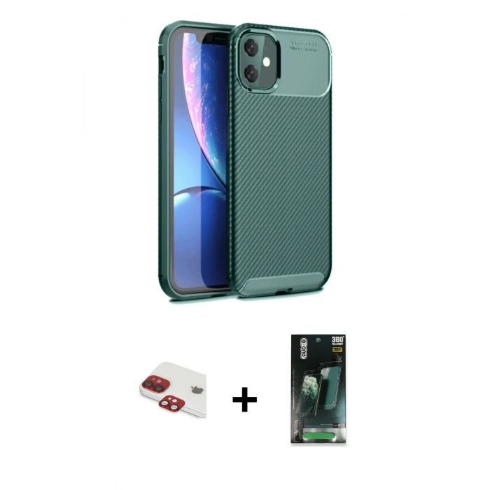 MARSİLYAN™- iPhone 11 Kılıf Eksen Form Prime - Şeffaf 360 Full Body Arka Koruyucu + Pers Alüminyum Kamera Lens - KI