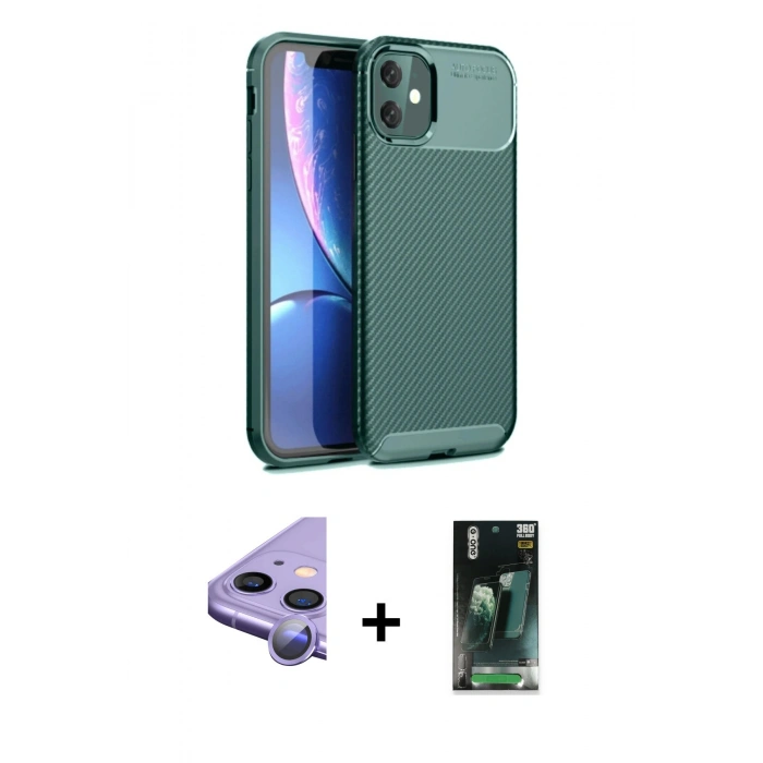 MARSİLYAN™- iPhone 11 Kılıf Eksen Form Prime - Şeffaf 360 Full Body Arka Koruyucu + Raze Metal Kamera Lens - MR