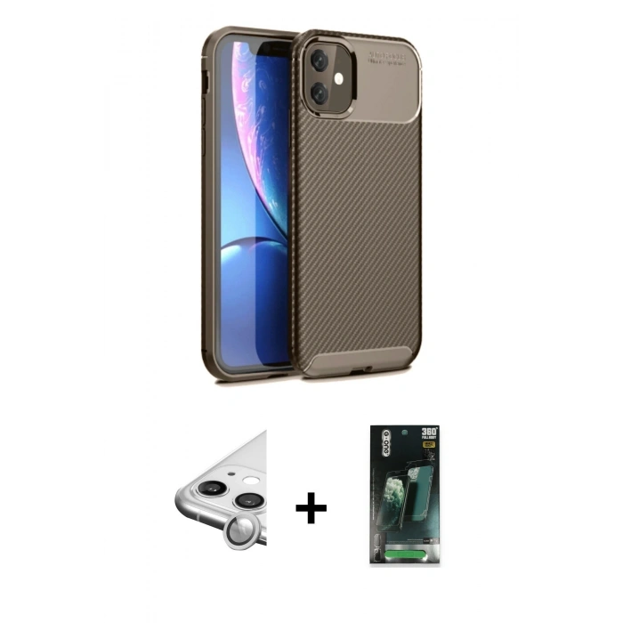 MARSİLYAN™- iPhone 11 Kılıf Eksen Form Prime - Şeffaf 360 Full Body Arka Koruyucu + Raze Metal Kamera Lens - GS