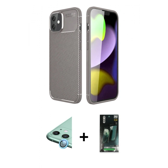 MARSİLYAN™- iPhone 11 Kılıf Eksen Form Prime - Şeffaf 360 Full Body Arka Koruyucu + Raze Metal Kamera Lens - MI