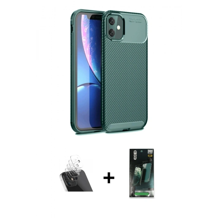 MARSİLYAN™- iPhone 11 Kılıf Eksen Form Prime - Şeffaf 360 Full Body Arka Koruyucu + Şeffaf Kamera Lens Koruma Cam