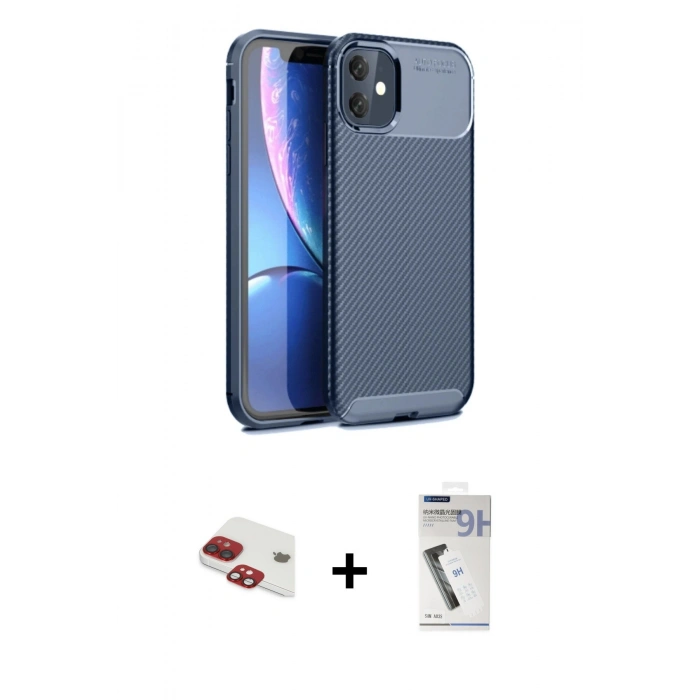 MARSİLYAN™- iPhone 11 Kılıf Eksen Form Prime - Şeffaf Uv Polymer Nano Ekran Koruyucu + Pers Alüminyum Kamera Lens - KI