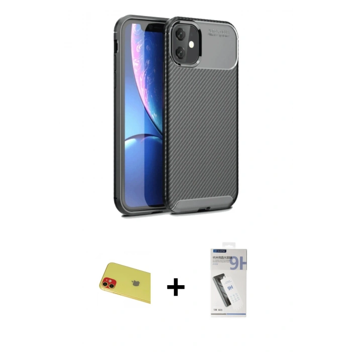 MARSİLYAN™- iPhone 11 Kılıf Eksen Form Prime - Şeffaf Uv Polymer Nano Ekran Koruyucu + Kırmızı Rainbow Kamera Lens Koruma Cam