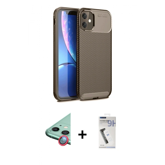 MARSİLYAN™- iPhone 11 Kılıf Eksen Form Prime - Şeffaf Uv Polymer Nano Ekran Koruyucu + Raze Metal Kamera Lens - KI