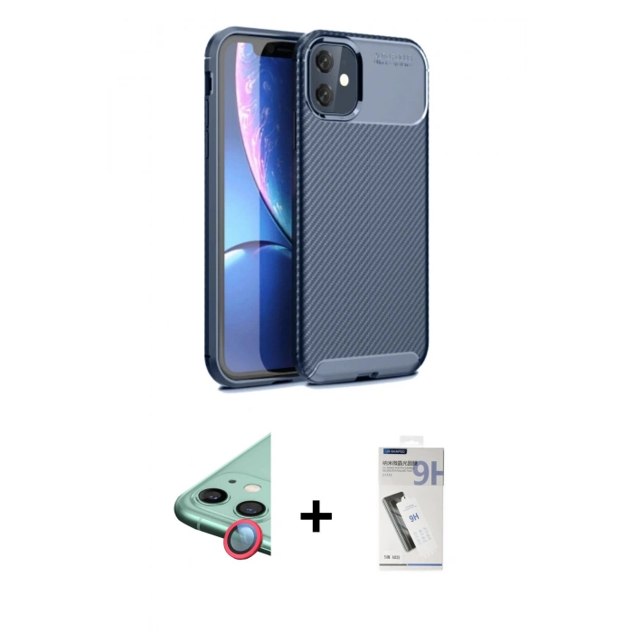 MARSİLYAN™- iPhone 11 Kılıf Eksen Form Prime - Şeffaf Uv Polymer Nano Ekran Koruyucu + Raze Metal Kamera Lens - KI