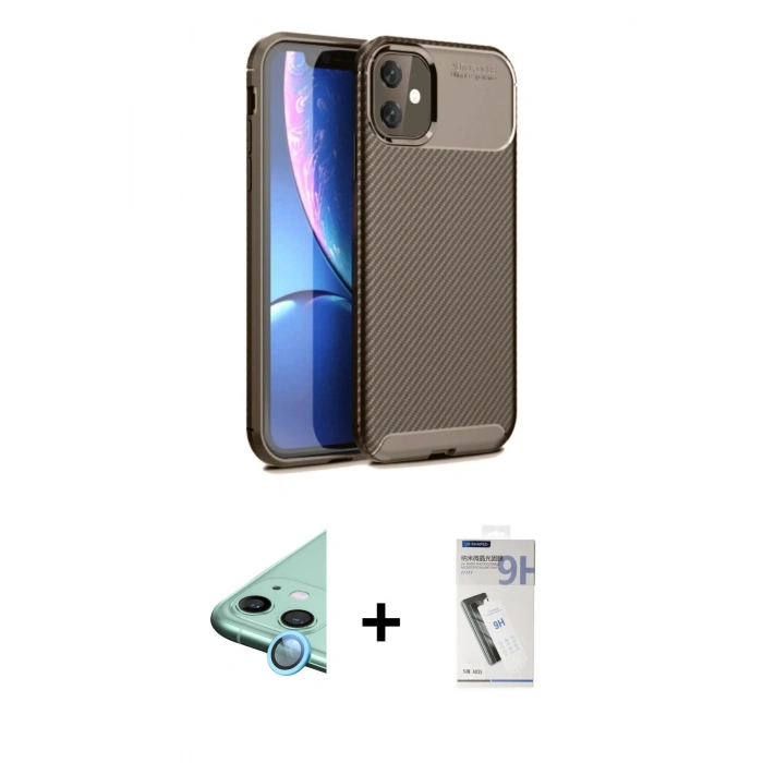 MARSİLYAN™- iPhone 11 Kılıf Eksen Form Prime - Şeffaf Uv Polymer Nano Ekran Koruyucu + Mavi Raze Metal Kamera Lens