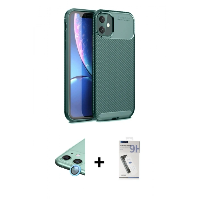 MARSİLYAN™- iPhone 11 Kılıf Eksen Form Prime - Şeffaf Uv Polymer Nano Ekran Koruyucu + Mavi Raze Metal Kamera Lens