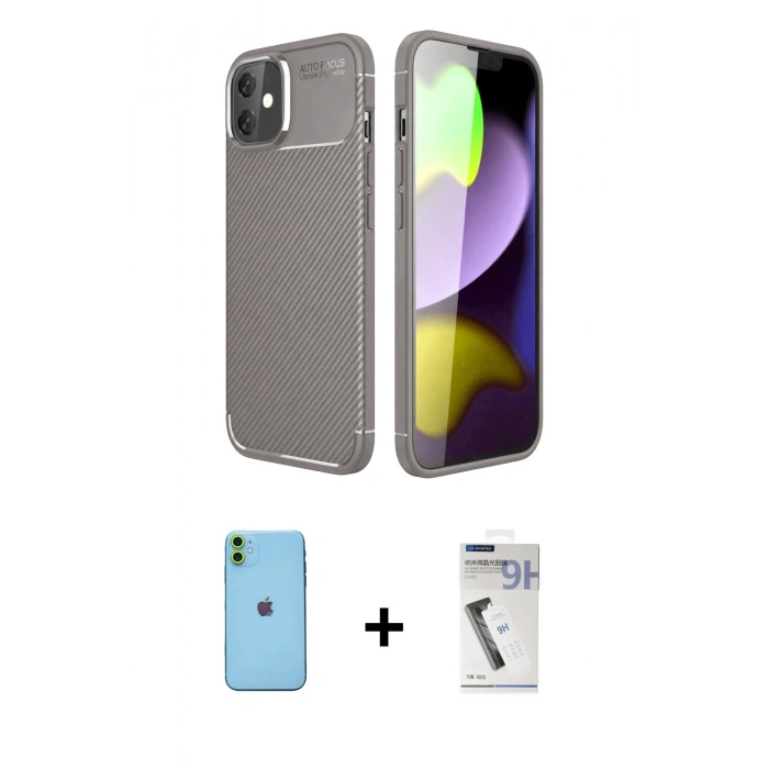 MARSİLYAN™- iPhone 11 Kılıf Eksen Form Prime - Şeffaf Uv Polymer Nano Ekran Koruyucu + Neon Fosforlu Kamera Lens - YL