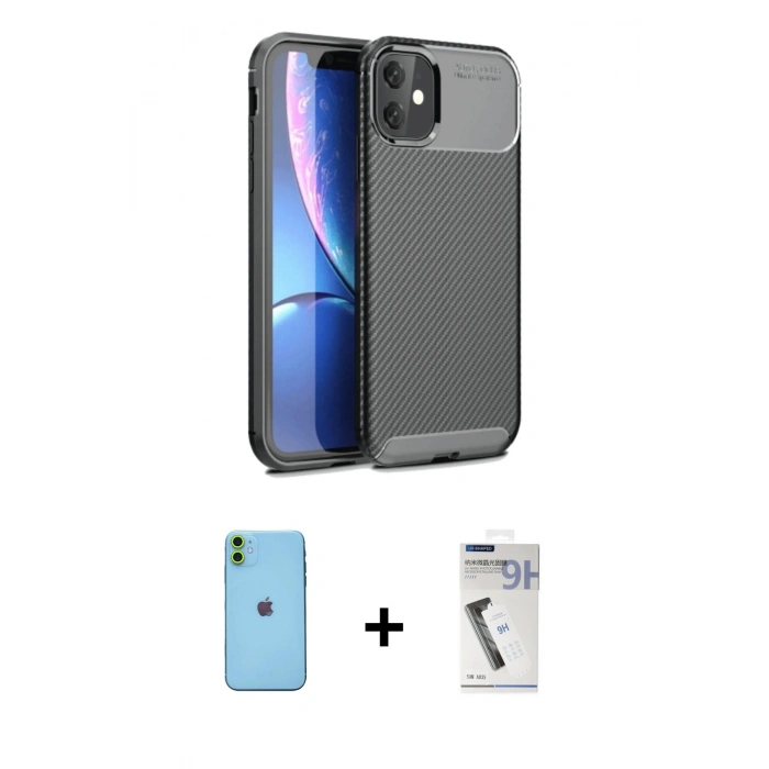 MARSİLYAN™- iPhone 11 Kılıf Eksen Form Prime - Şeffaf Uv Polymer Nano Ekran Koruyucu + Neon Fosforlu Kamera Lens - YL