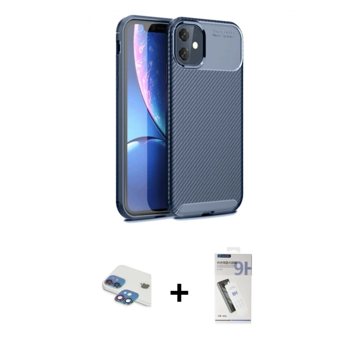 MARSİLYAN™- iPhone 11 Kılıf Eksen Form Prime - Şeffaf Uv Polymer Nano Ekran Koruyucu + Pers Alüminyum Kamera Lens - GI