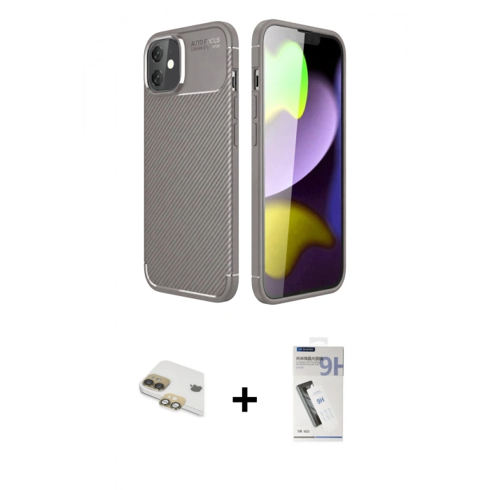 MARSİLYAN™- iPhone 11 Kılıf Eksen Form Prime - Şeffaf Uv Polymer Nano Ekran Koruyucu + Pers Alüminyum Kamera Lens - GD