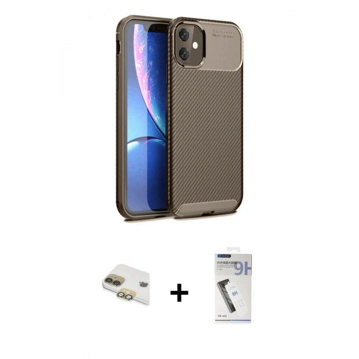 MARSİLYAN™- iPhone 11 Kılıf Eksen Form Prime - Şeffaf Uv Polymer Nano Ekran Koruyucu + Pers Alüminyum Kamera Lens - GD