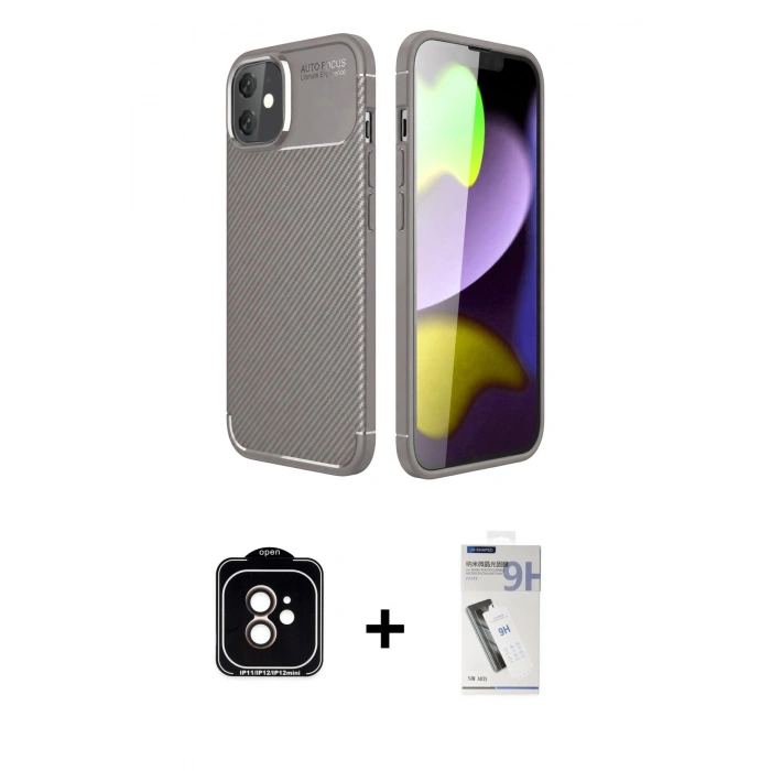 MARSİLYAN™- iPhone 11 Kılıf Eksen Form Prime - Şeffaf Uv Polymer Nano Ekran Koruyucu + PVD Metal Kamera Lens - TU