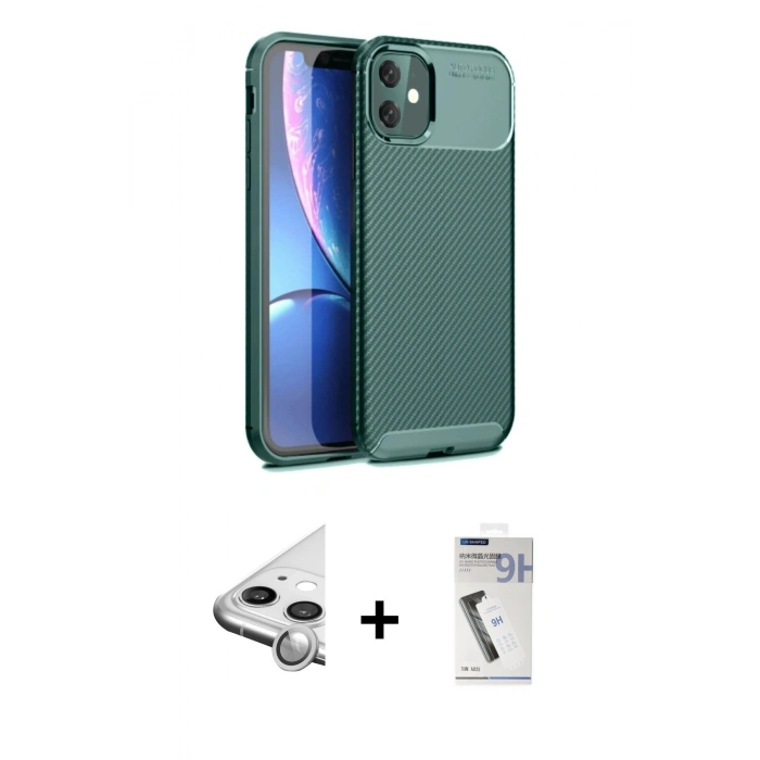 MARSİLYAN™- iPhone 11 Kılıf Eksen Form Prime - Şeffaf Uv Polymer Nano Ekran Koruyucu + Raze Metal Kamera Lens - GS