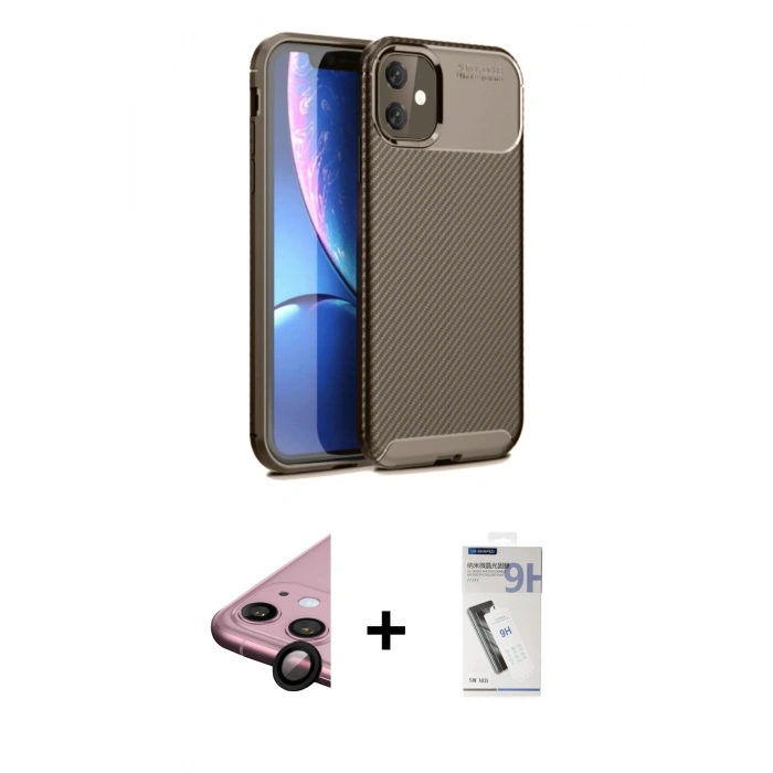 MARSİLYAN™- iPhone 11 Kılıf Eksen Form Prime - Şeffaf Uv Polymer Nano Ekran Koruyucu + Siyah Raze Metal Kamera Lens
